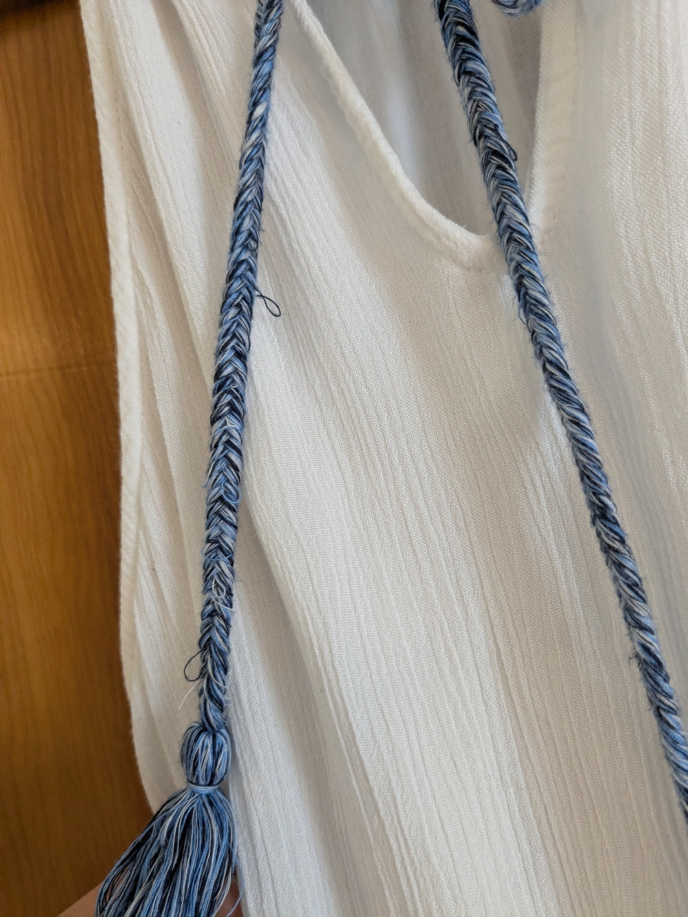 Venus White Halter Dress with Blue Paisley Embroidery. - Picture 6 of 13